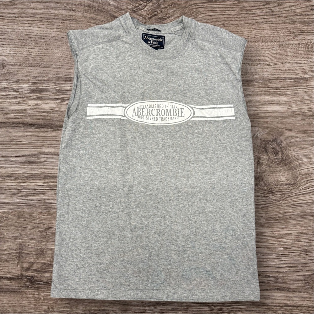 Abercrombie & Fitch Mens XL Muscle Tank Top Gray Graphic Sleeveless Tee